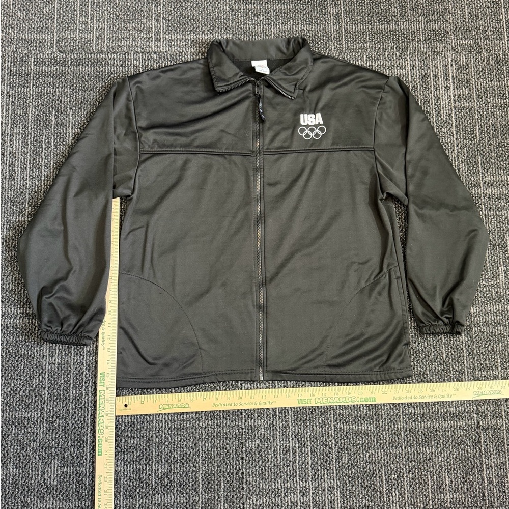 USA Olympic Team Jacket Mens XXL Black Full-Zip Embroidered Logo Track Vintage